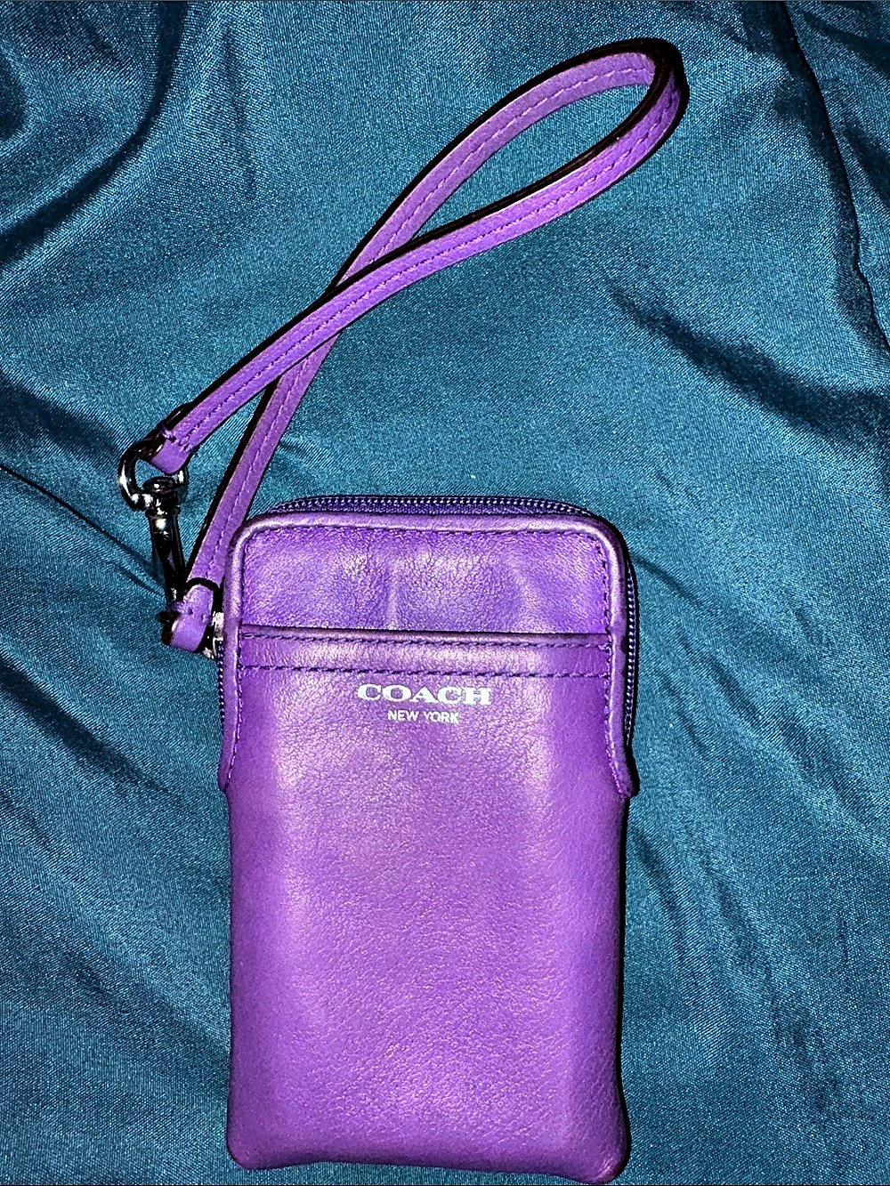 Coach Purple Leather Wristlet Phone Bag